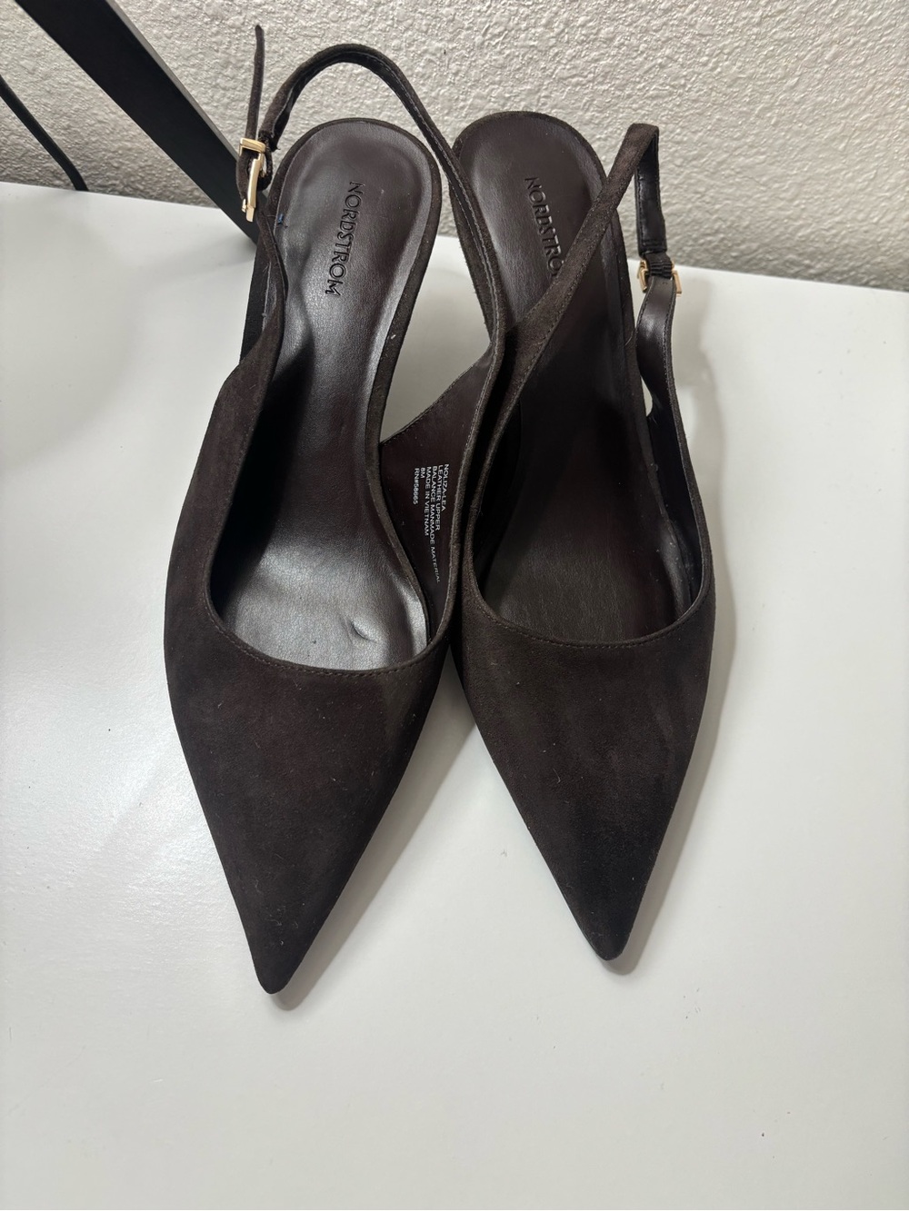 Nordstrom Dark Brown Pointed Suede Slingback Heels